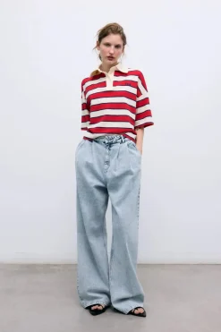 Acacia Woman Polo Tulip Red & Midnight Stripes