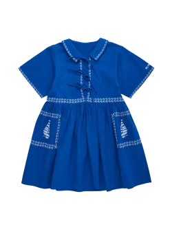 Barcos Embroidered Dress Blue