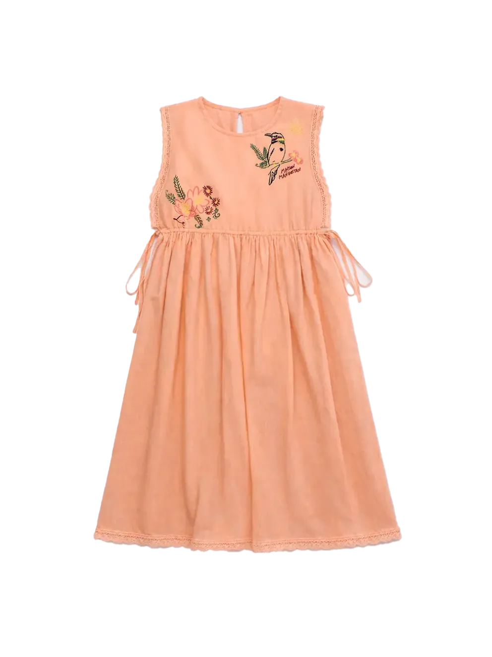 Birds Embroidered Dress Orange