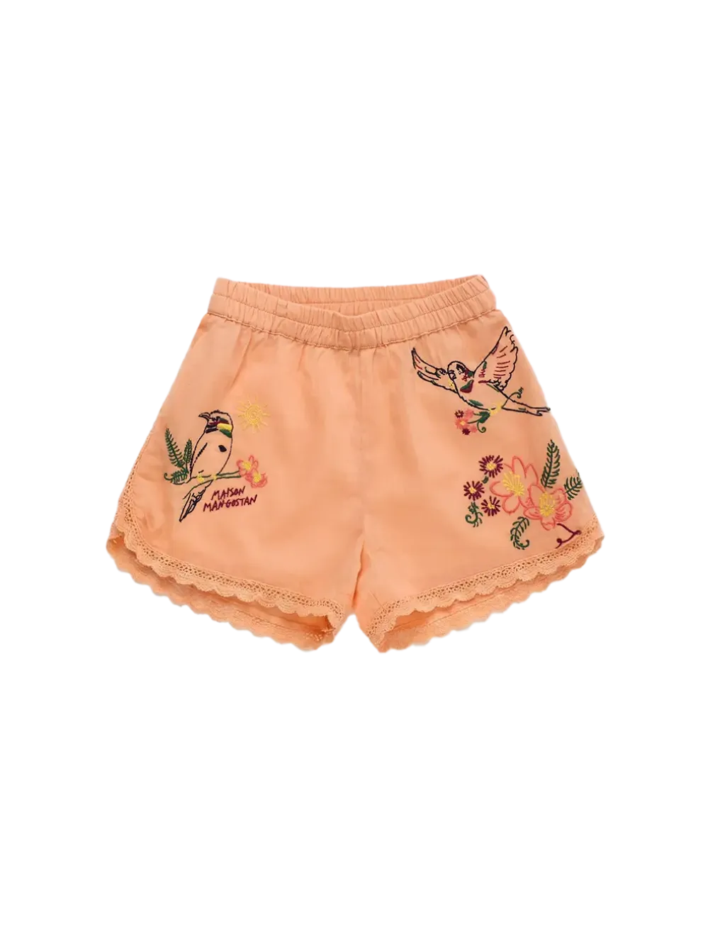 Birds Embroidered Shorts Orange