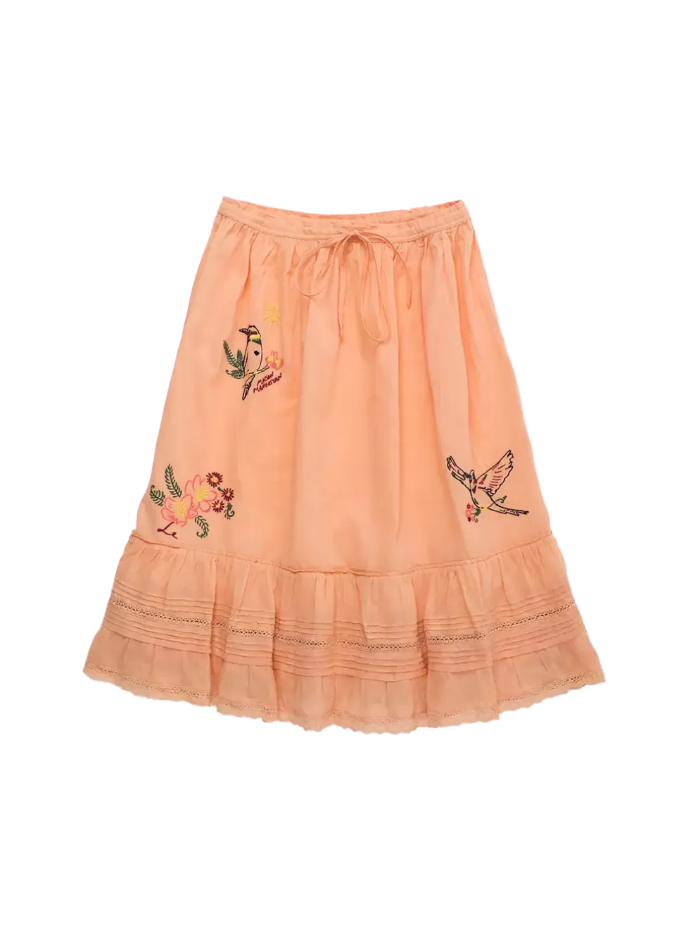 Birds Embroidered Skirt Peach