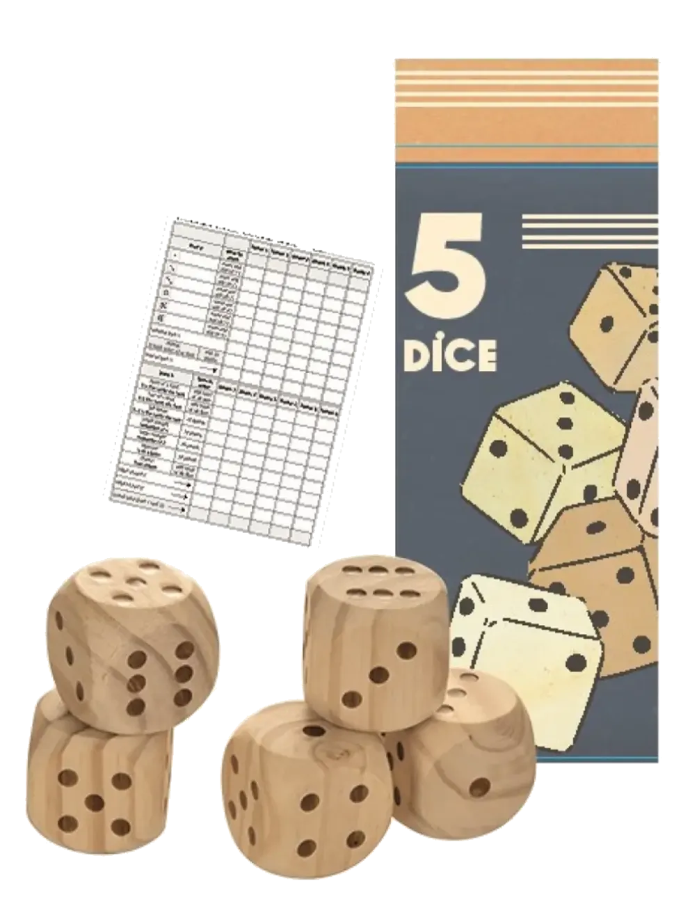 duże drewniane kości do gry 5 szt.