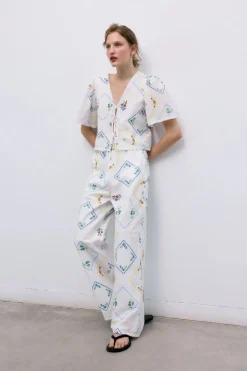 Jacinthe Woman Pant Multicolor Embroidery