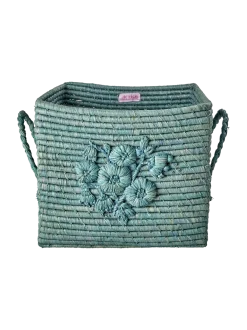 Kosz na zabawki Flower embroidery raffia basket