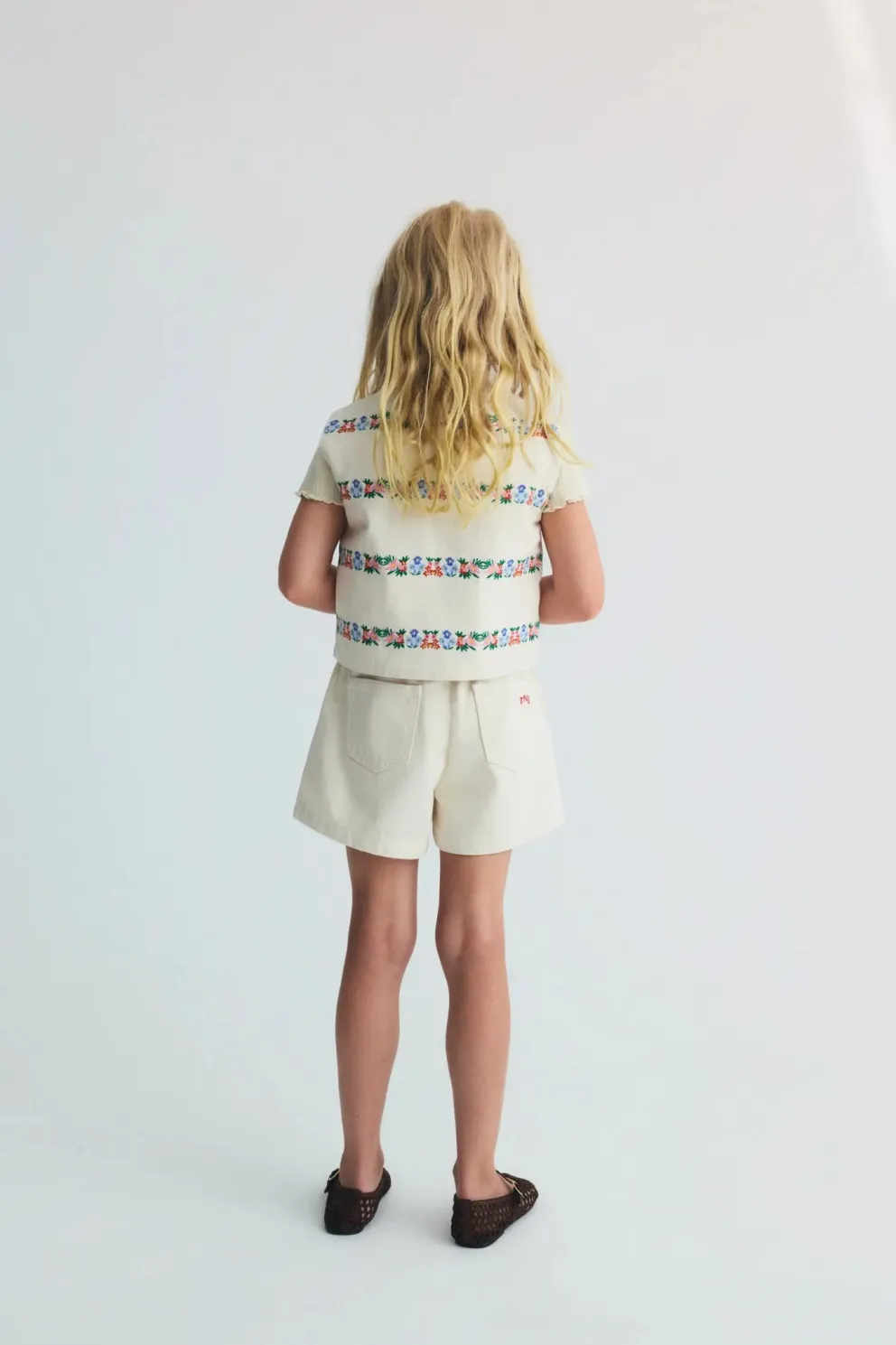 Malva Short Flower Embroidery Natural Denim