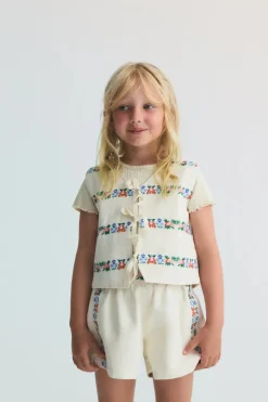 Malva Waistcoat Flower Embroidery Natural Denim