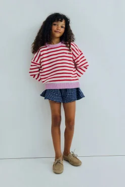 Marigold Jumper Tulip Red & Pink Lavander Stripes